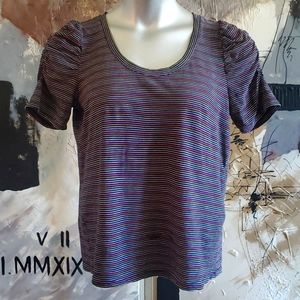 Loft Vintage Soft Rainbow Striped Puff Sleeve Top Woman M